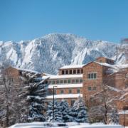 CU campus spring snow and mountains