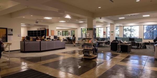 The lobby of Gemmill Library