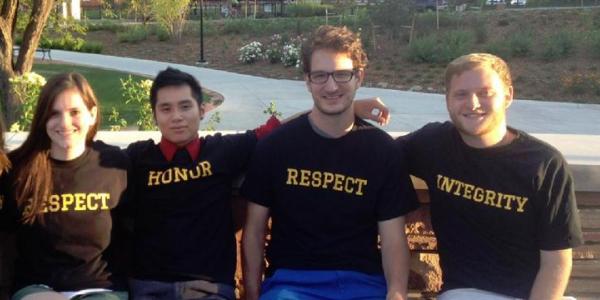 Students in t-shirts with honor words