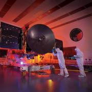 Engineers at CU ɫ’s Laboratory for Atmospheric and Space Physics (LASP) perform last-minute inspections of the Hope Probe spacecraft before its shipment to Dubai and the Tanegashima launch site in Japan.