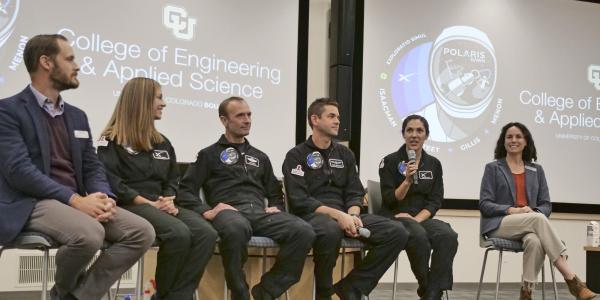 Panel of Polaris crew members and CU ɫ researchers talk at a campus event